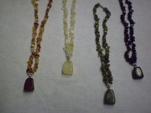 Necklaces of chips and focal bob, assorted stone.